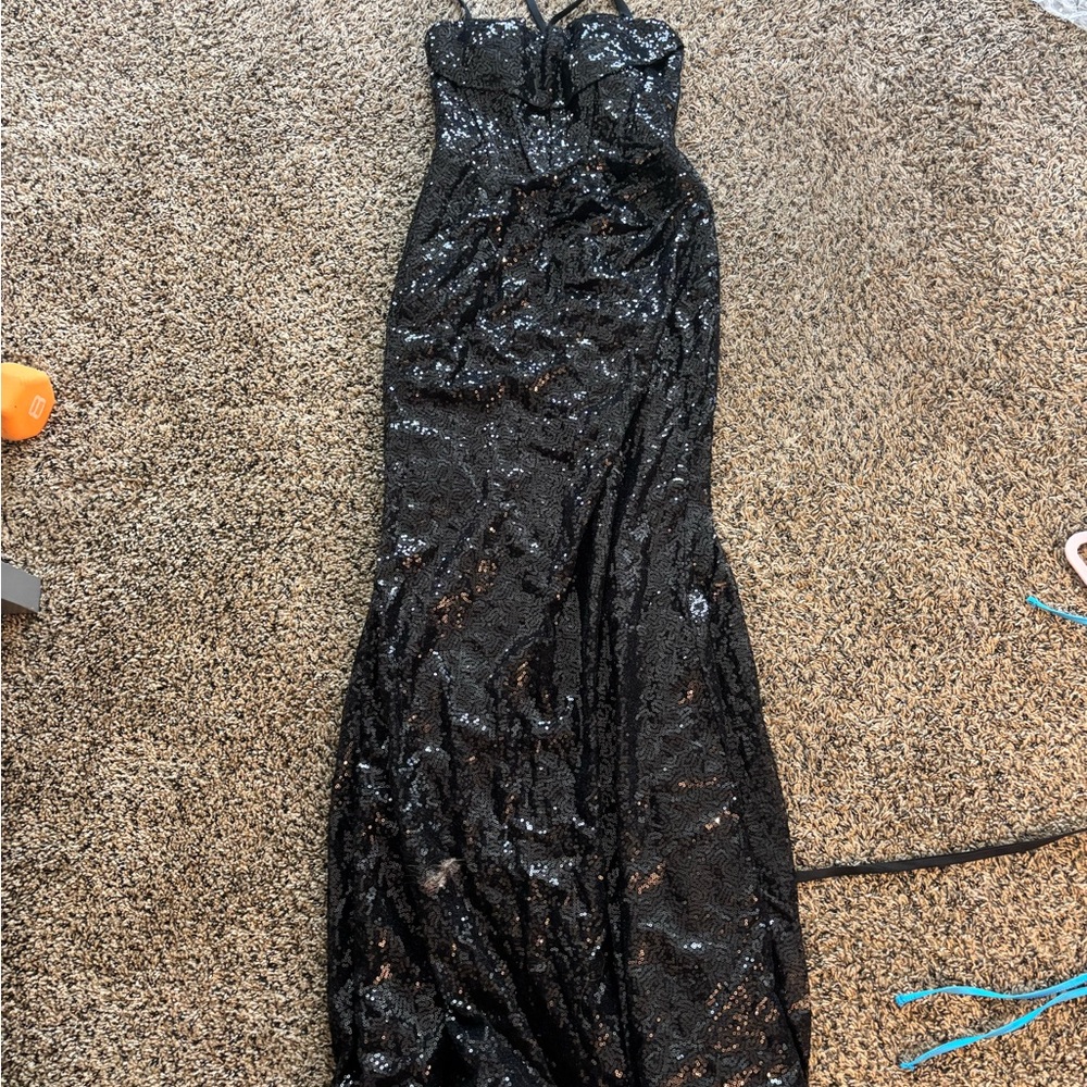 Black Sequin Strapless Gown